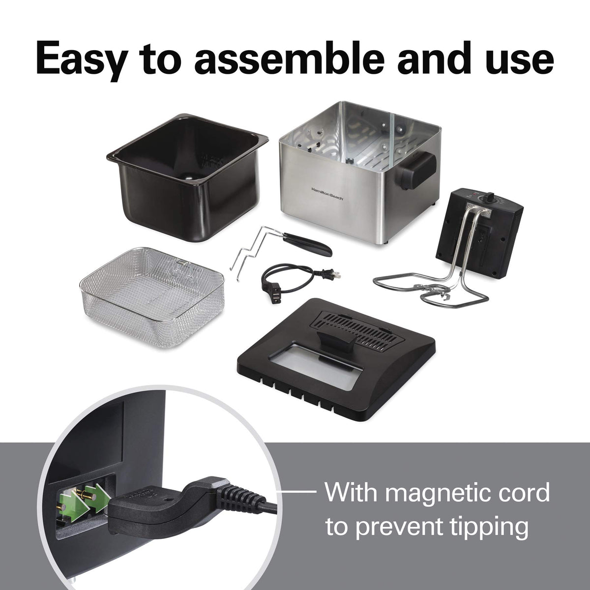 Hamilton Beach 35042 fryer magnetic cord for easy detachment and safety.