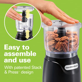 Hamilton Beach chopper lid stack enables easy setup with a single press.