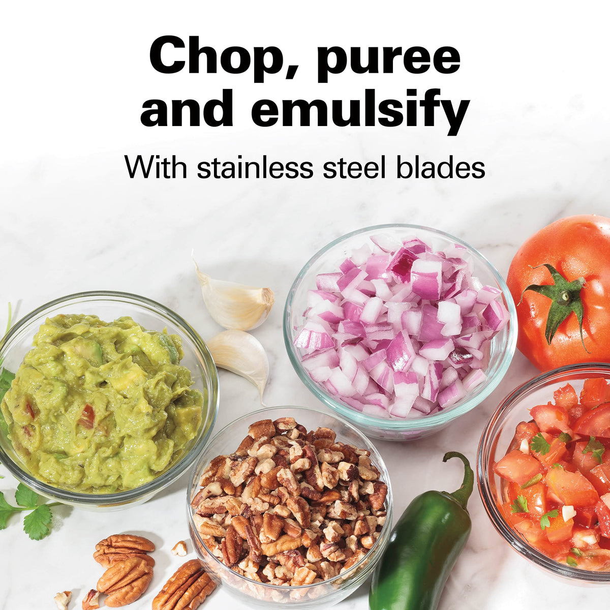 Hamilton Beach 3-Cup Chopper motor delivers 350 watts of power for tough ingredients.
