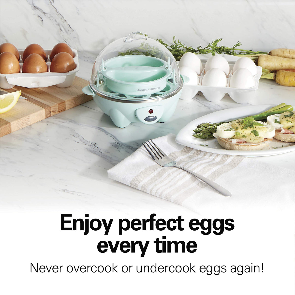 Hamilton Beach 3-in-1 egg cooker hard-boiled eggs prepared for consistent texture