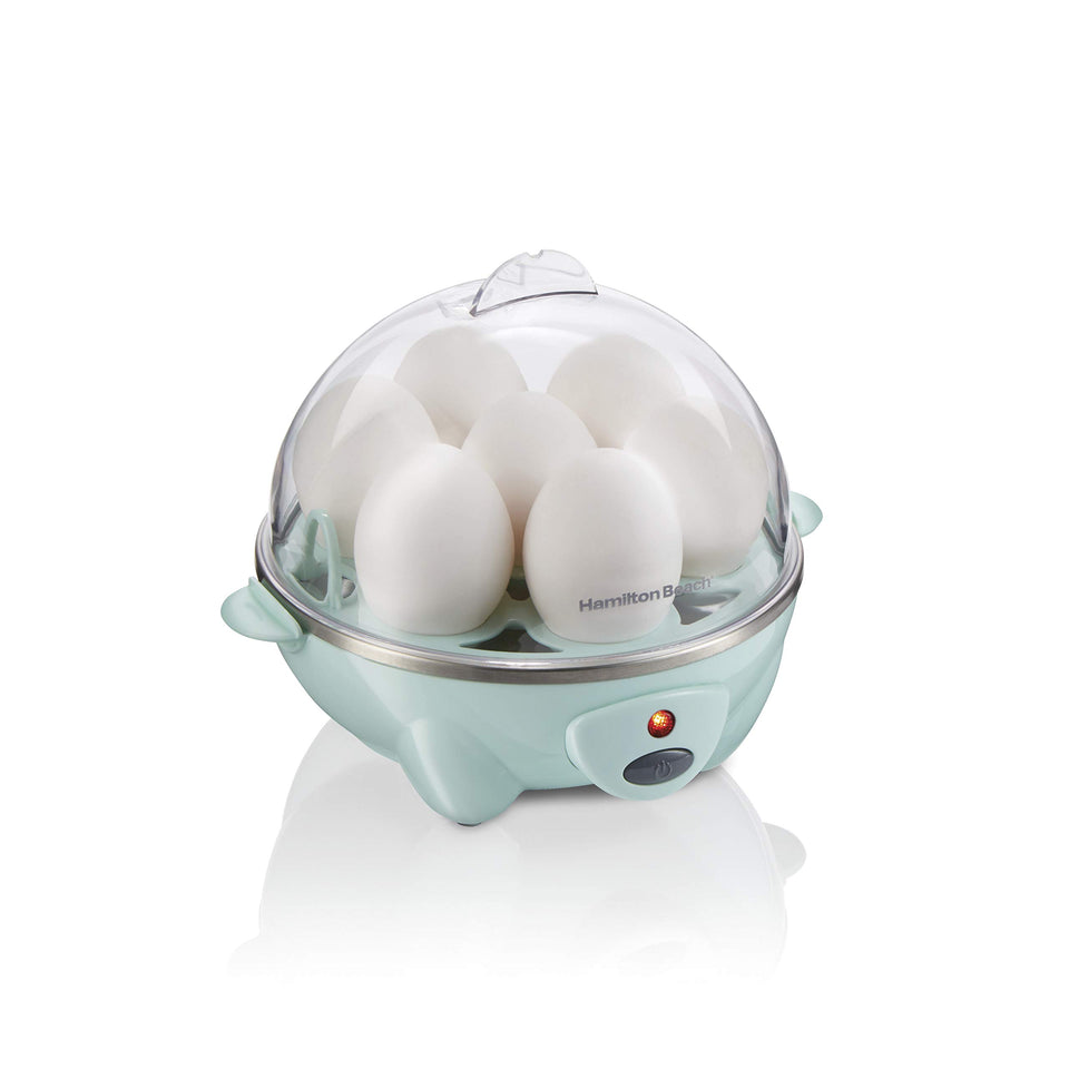 Hamilton Beach 3-in-1 egg cooker top view shows compact breakfast prep