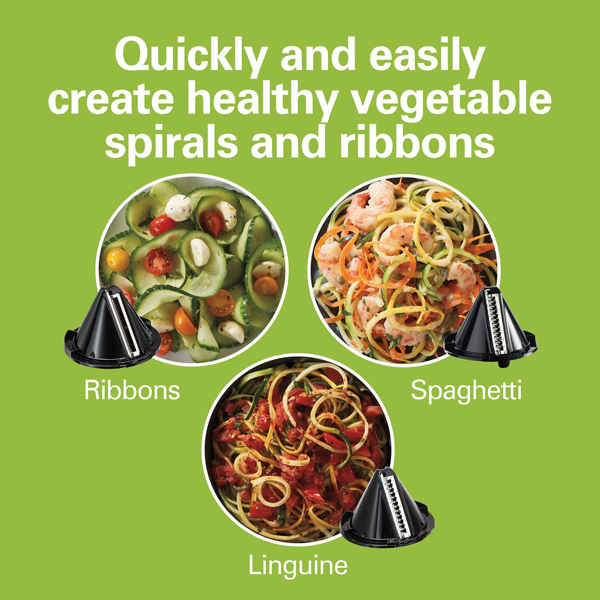 Hamilton Beach 3-in-1 spiralizer linguine cone for thicker veggie noodles