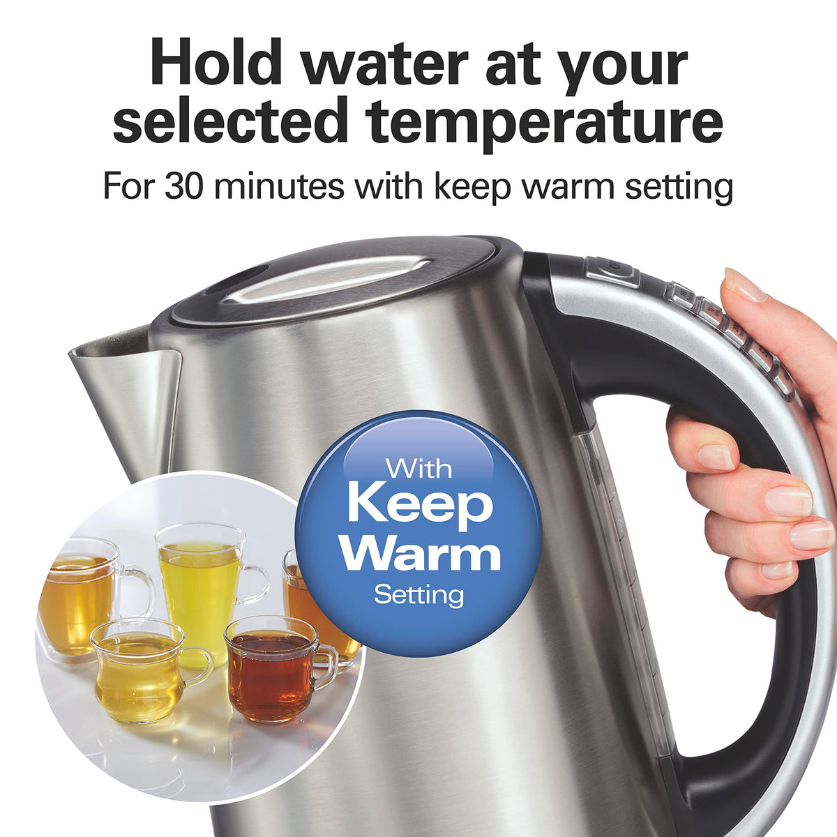 Hamilton Beach 41020R keep-warm function maintains temperature for 30 minutes