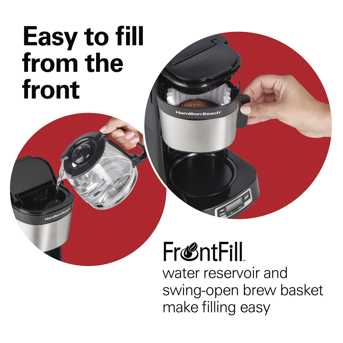 Hamilton Beach 46111 compact coffee maker fits small kitchens and saves counter space.