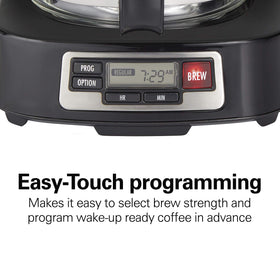 Hamilton Beach 46111 programmable clock for wake-up coffee on schedule.
