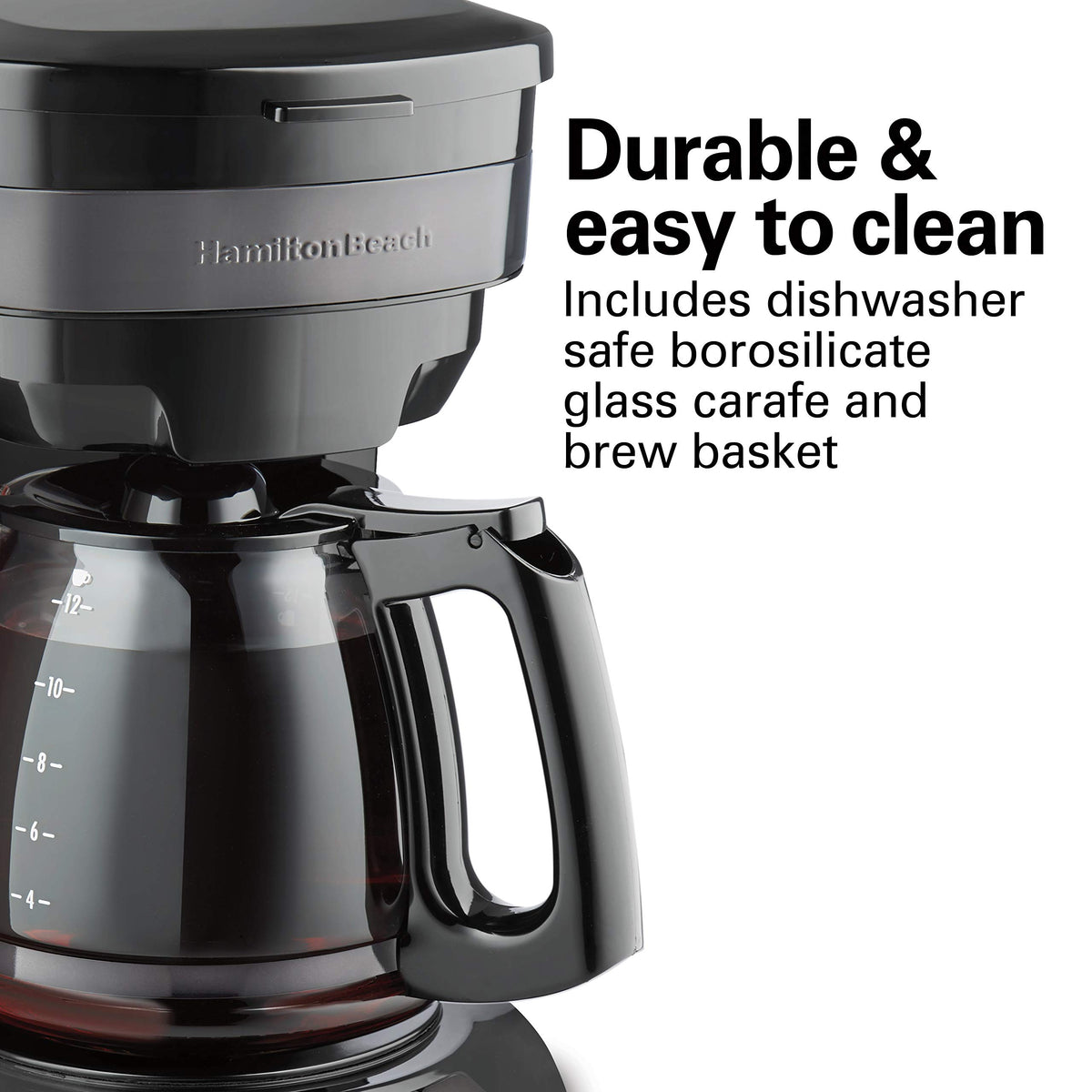 Hamilton Beach 46293J programmable clock display enables easy wake-up coffee.
