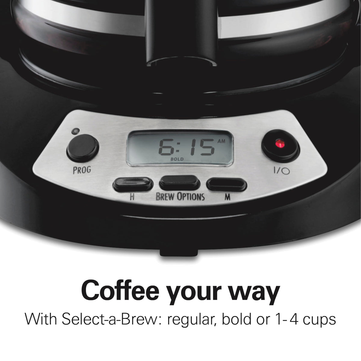 Brew strength options shown on the Hamilton Beach machine for customization
