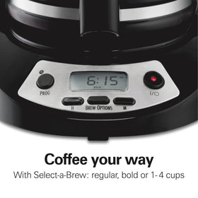 Brew strength options shown on the Hamilton Beach machine for customization