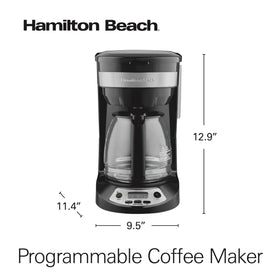 Sleek black with stainless accents on the Hamilton Beach coffee maker