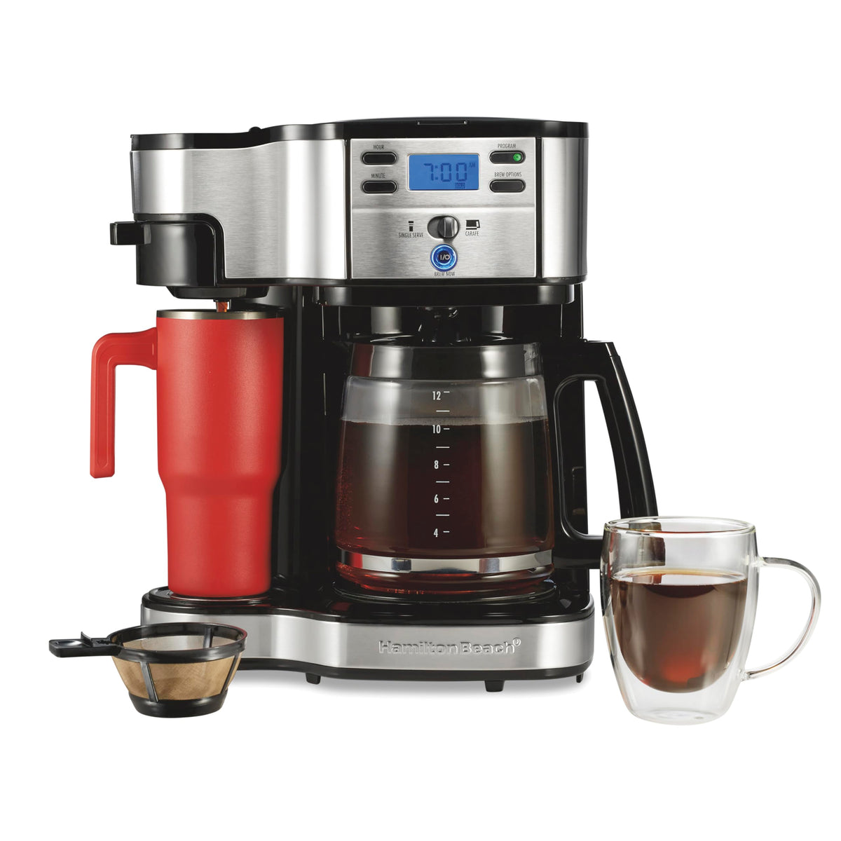 Hamilton Beach 49980RG front view shows 2-way brewing versatility for home use