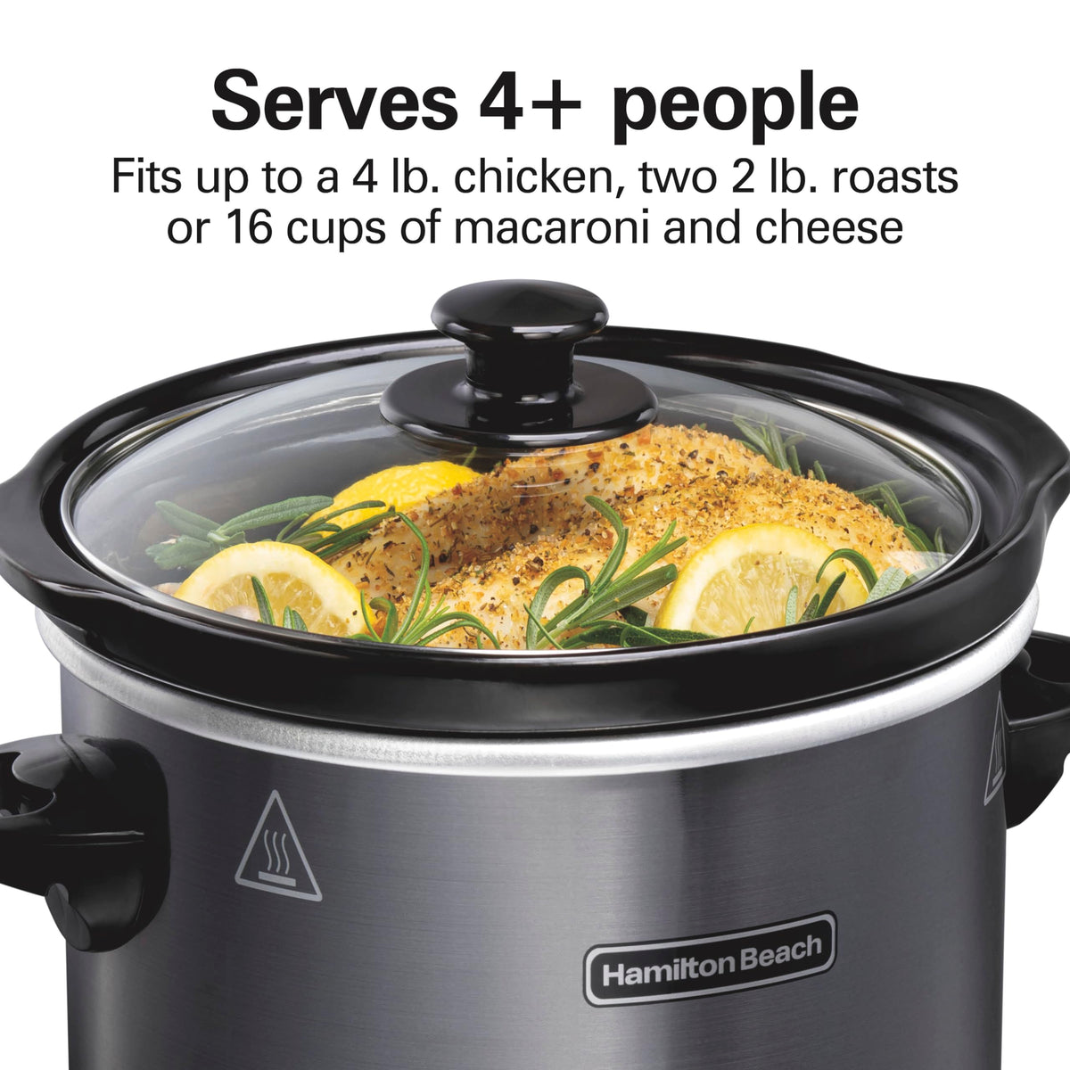 Hamilton Beach glass lid on slow cooker for steady heat retention during cooking