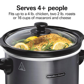 Hamilton Beach glass lid on slow cooker for steady heat retention during cooking