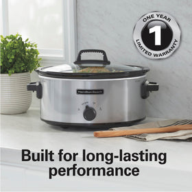 Dishwasher-safe stoneware and lid simplify cleanup after hearty meals