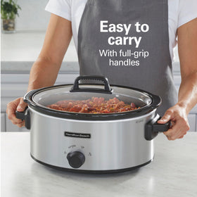 Hamilton Beach slow cooker glass lid with view of simmering stew