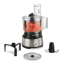 Hamilton Beach 70730 bowl scraper in action, keeps ingredients near blades for even processing.