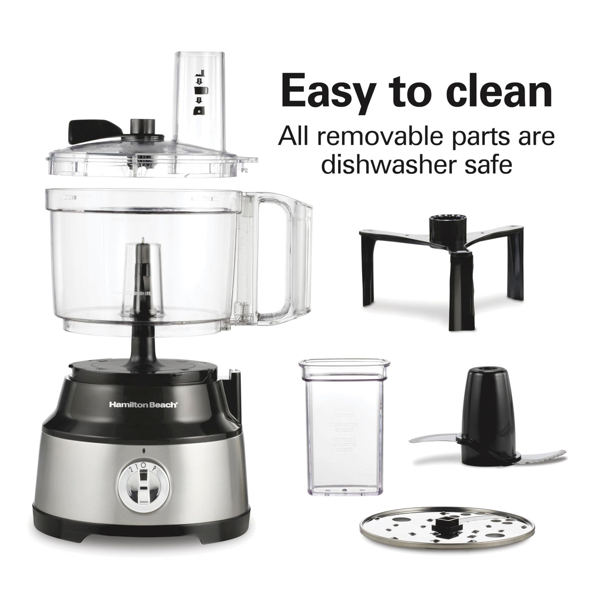 Hamilton Beach 70730 dishwasher-safe parts simplify cleanup after cooking tasks.