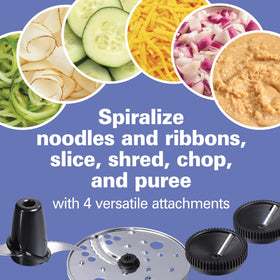 Hamilton Beach 70735 450-watt motor powers smooth chopping and puréeing.