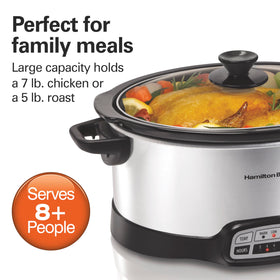 Hamilton Beach 7qt slow cooker countdown timer helps plan meals precisely