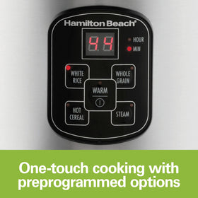 Hamilton Beach cooker holds up to eight cups of cooked rice.