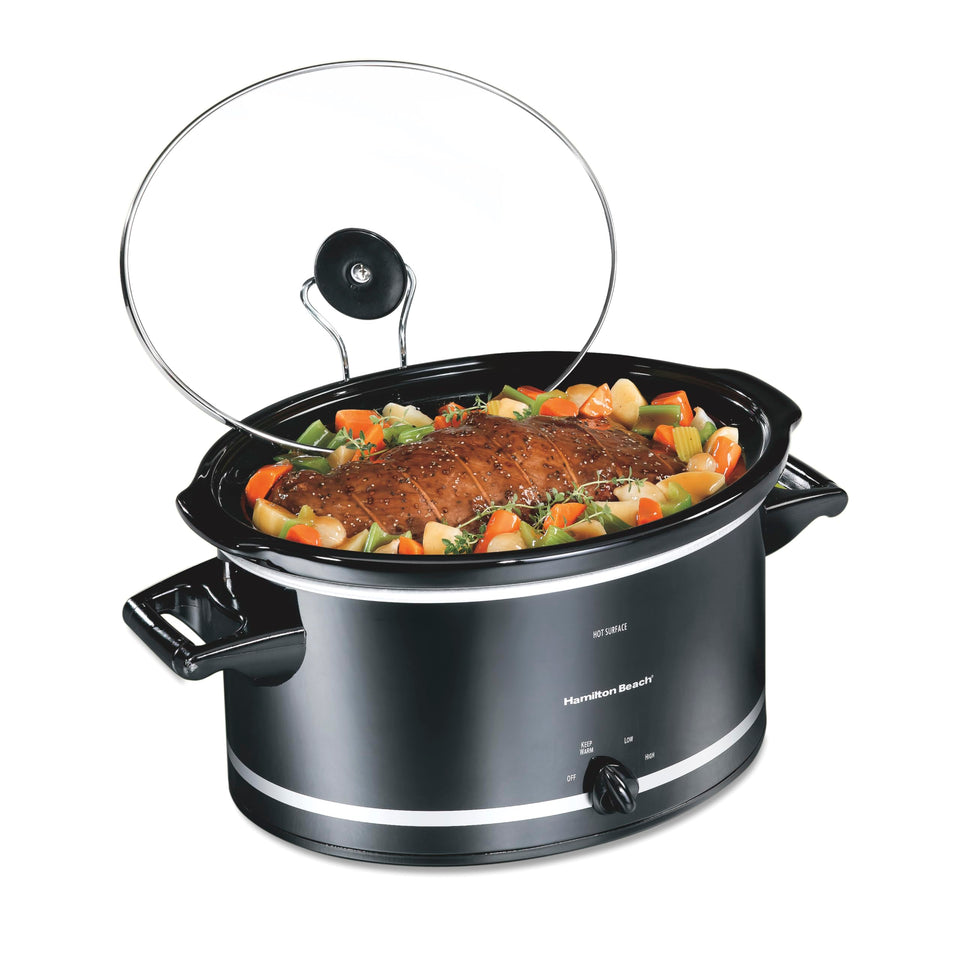 Hamilton Beach 8-Quart Slow Cooker with lid-rest for easy serving.