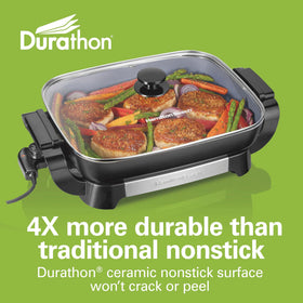Hamilton Beach adjustable heat 200-400°F for versatile cooking options.