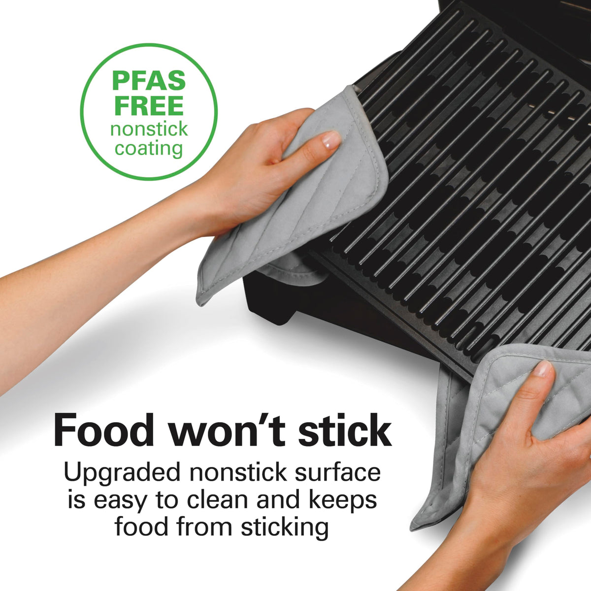 Hamilton Beach grill with adjustable 200–450F temperature for diverse foods.