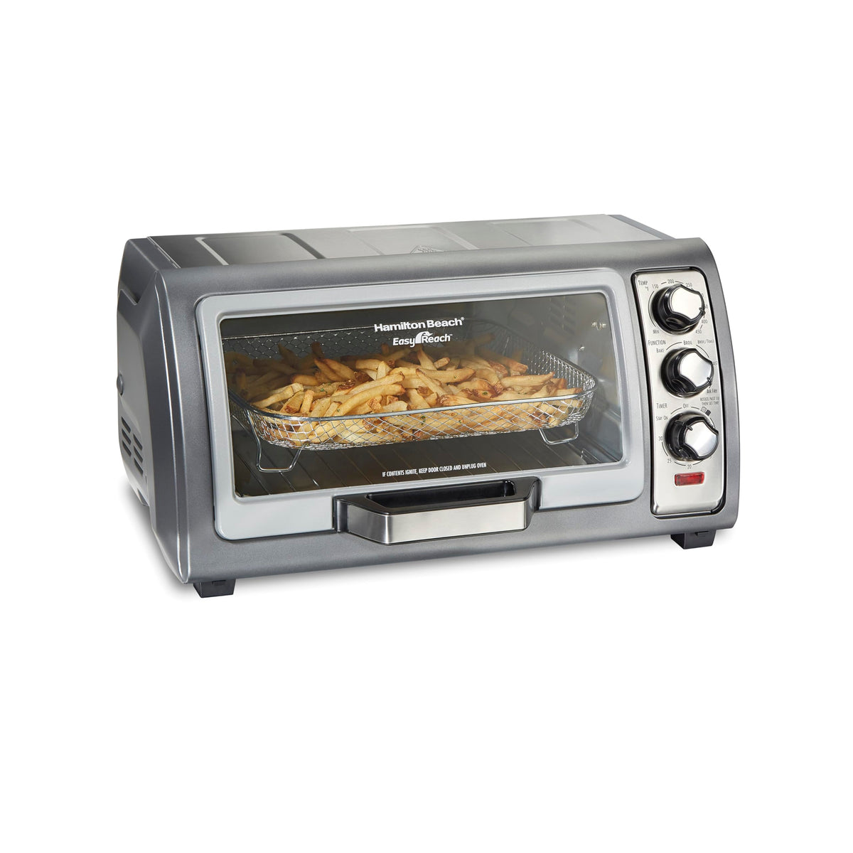 Hamilton Beach air fryer toaster oven front view with roomy interior for six slices