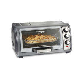 Hamilton Beach air fryer toaster oven front view with roomy interior for six slices