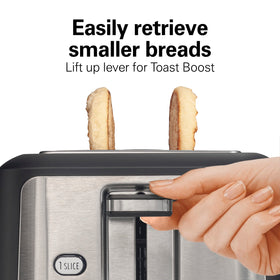 Bagel setting highlighted on Hamilton Beach toaster for thick halves.