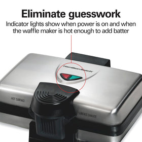 Stainless steel finish on Hamilton Beach waffle maker for durability