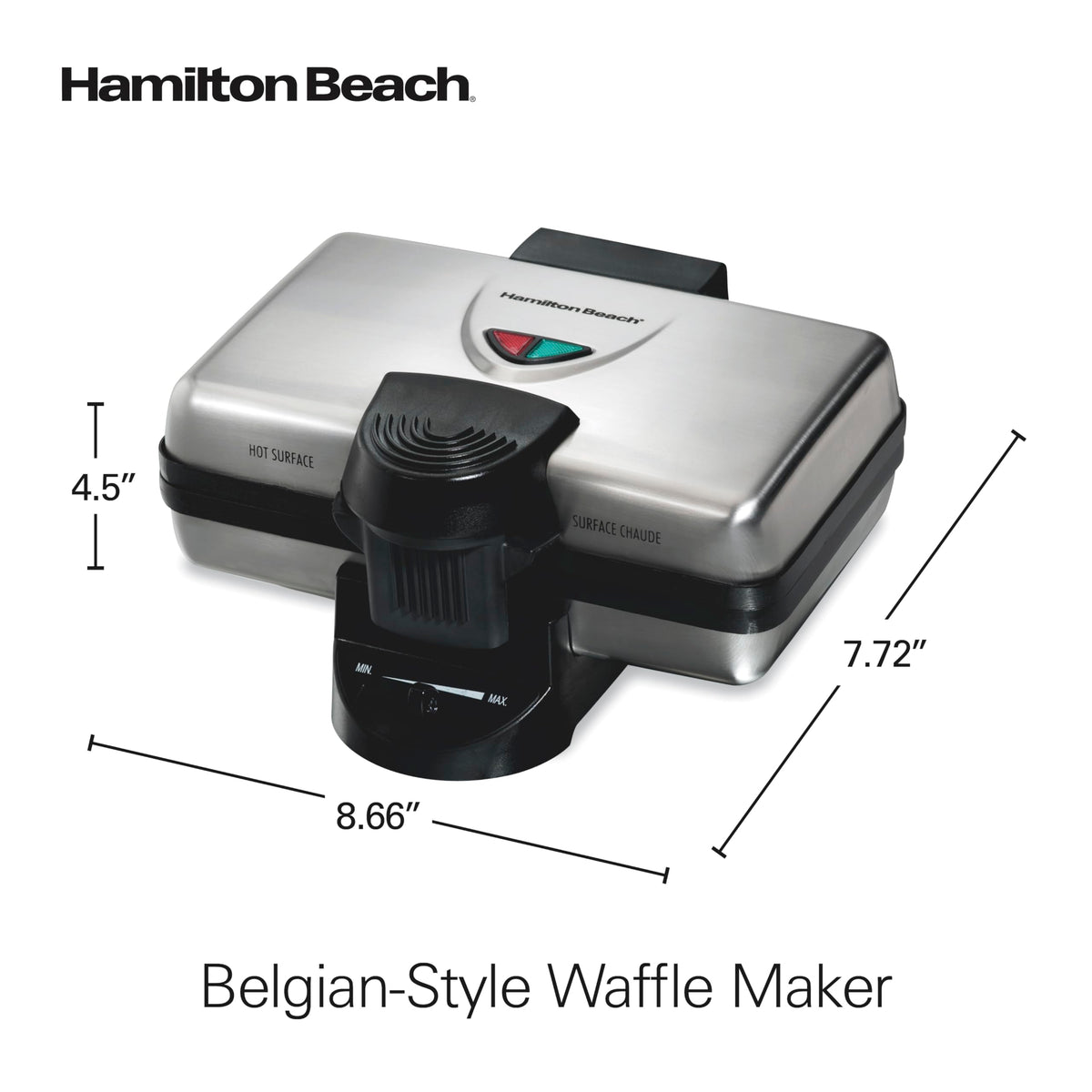 Compact design of Hamilton Beach waffle maker fits small kitchens