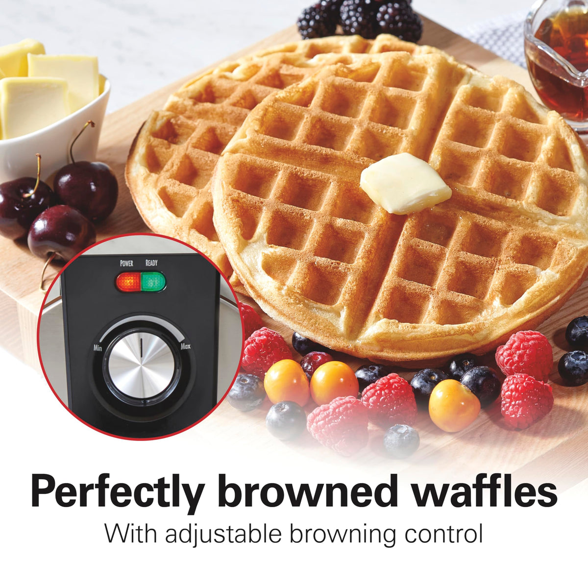Ceramic nonstick grid on Hamilton Beach waffle maker for easy release