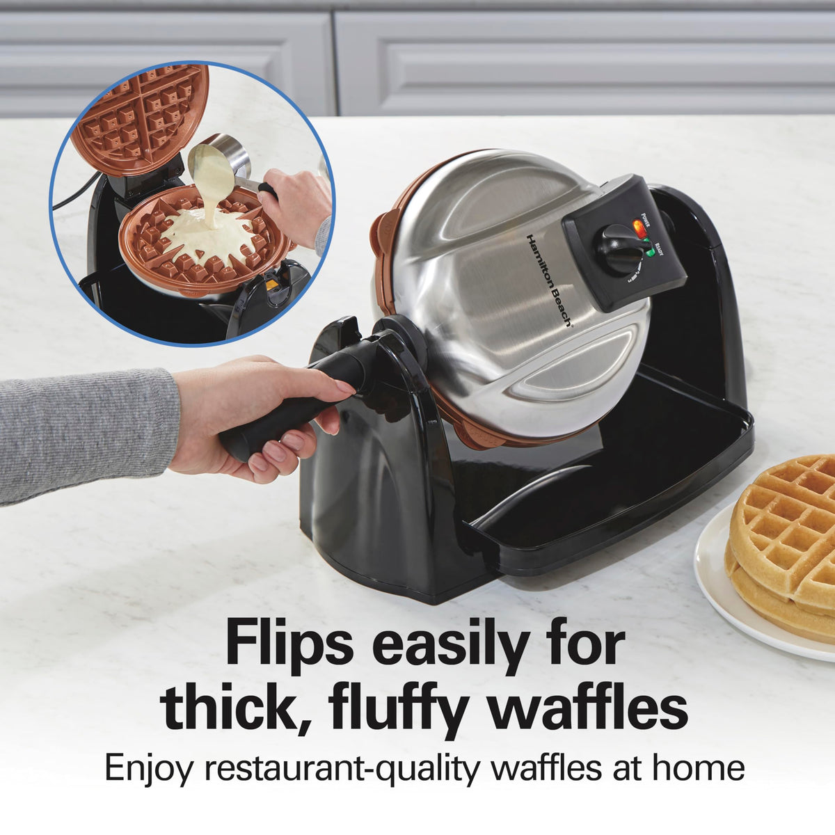 Hamilton Beach waffle maker easy flip for thick, fluffy waffles