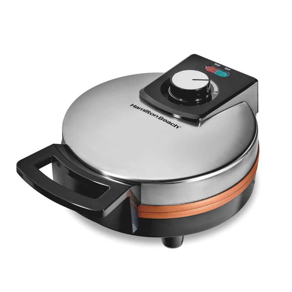 Hamilton Beach Belgian waffle maker front view for quick breakfasts at home