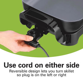 Hamilton Beach black nonstick surface enables quick release and easy cleanup.