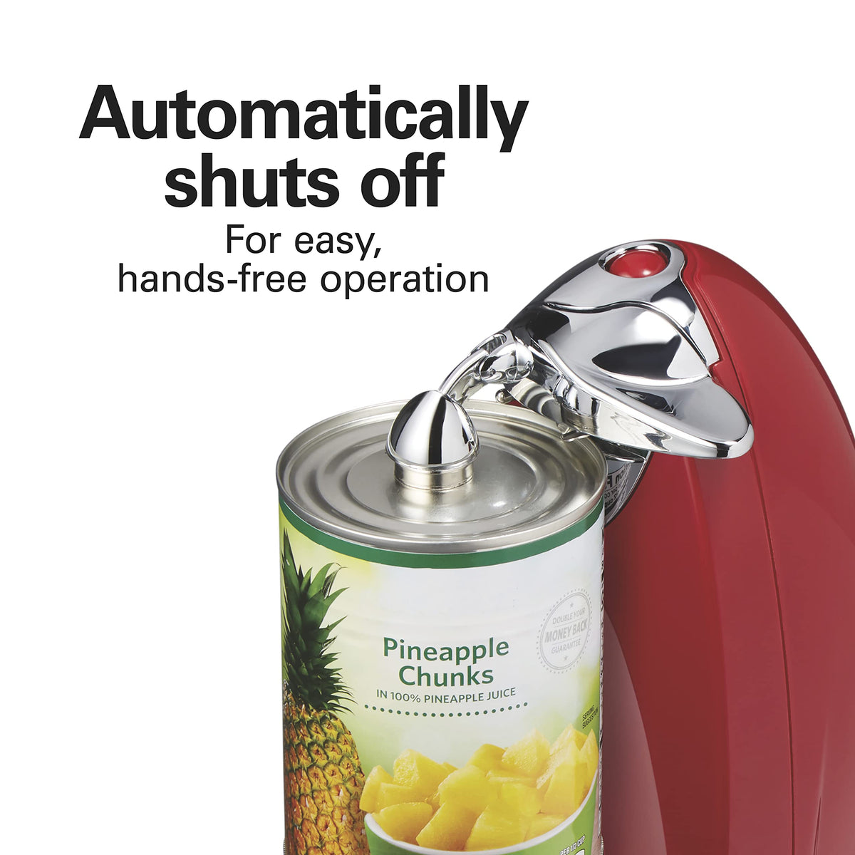 Built-in bottle opener complements the Hamilton Beach can opener.