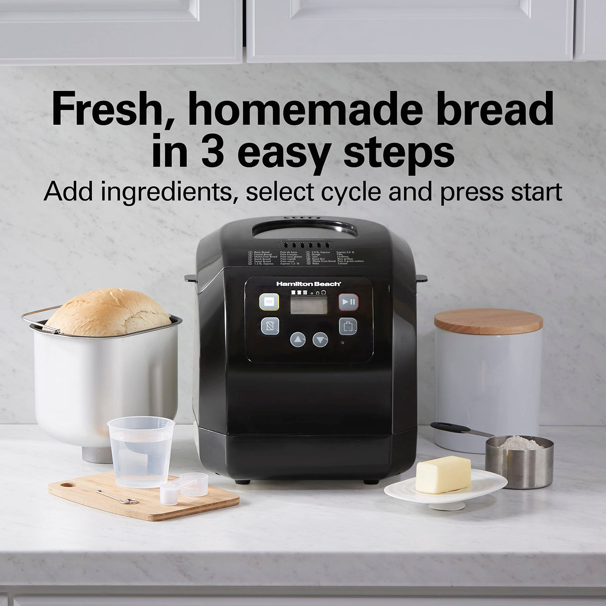 Crust settings on Hamilton Beach bread maker for light, medium, or dark crusts.