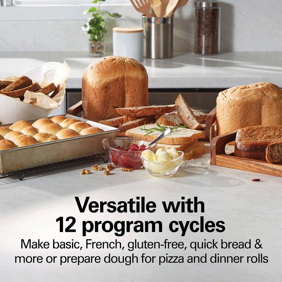 Gluten-free cycle on Hamilton Beach bread maker for diverse baking needs.