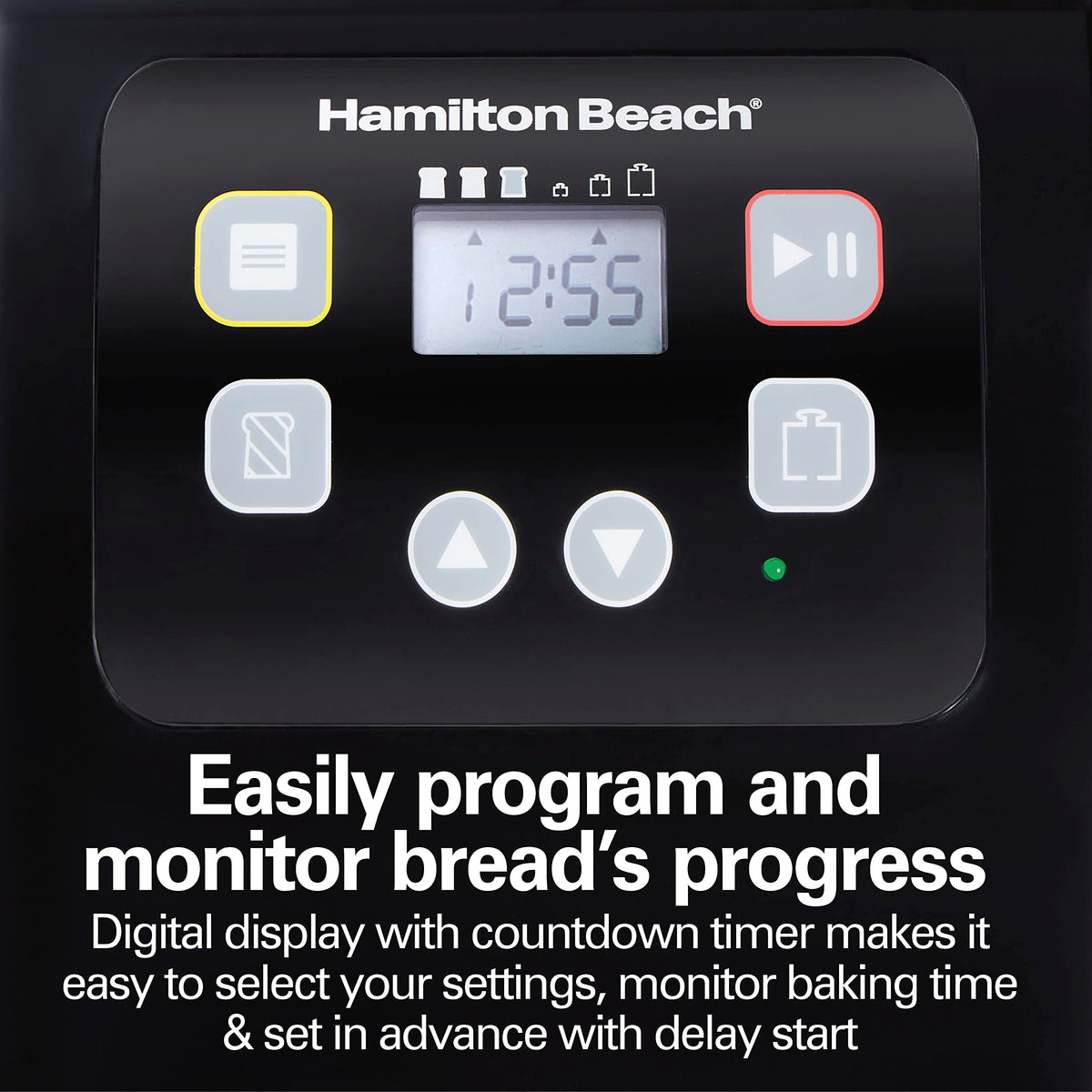 PFAS-free nonstick pan on Hamilton Beach bread maker for easy release and cleanup.