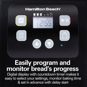 PFAS-free nonstick pan on Hamilton Beach bread maker for easy release and cleanup.