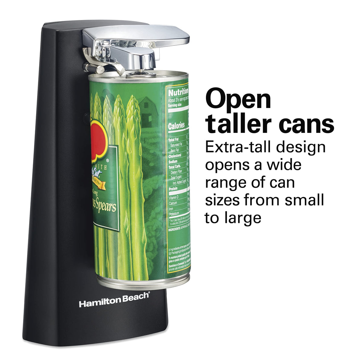 Hamilton Beach built-in knife sharpener keeps kitchen blades sharp.