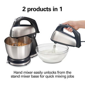 Hamilton Beach Classic Hand Mixer detached from base for quick mixing tasks.
