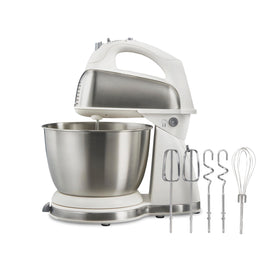 Hamilton Beach Classic Stand Mixer in white on the counter for versatile dough and batter work.