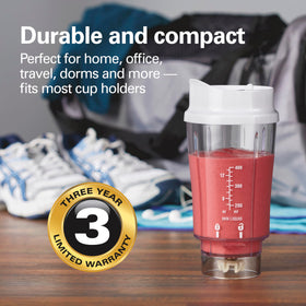 Hamilton Beach compact base fits most cup holders during commutes.