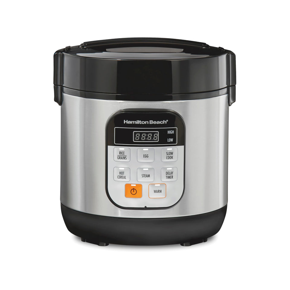 Hamilton Beach compact multi-cooker front view for space-saving meals