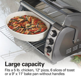 Hamilton Beach convection fan inside for even browning and faster cooking.