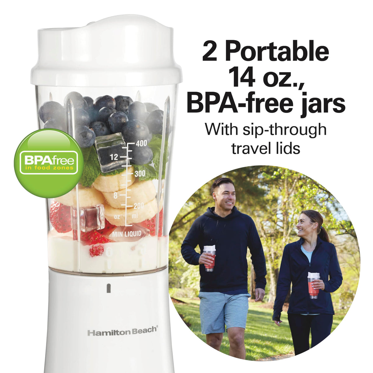 Hamilton Beach cup-holder friendly size for easy commuting smoothies.