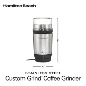 Hamilton Beach Custom Grind grinds 4-14 cups for convenient home brewing.