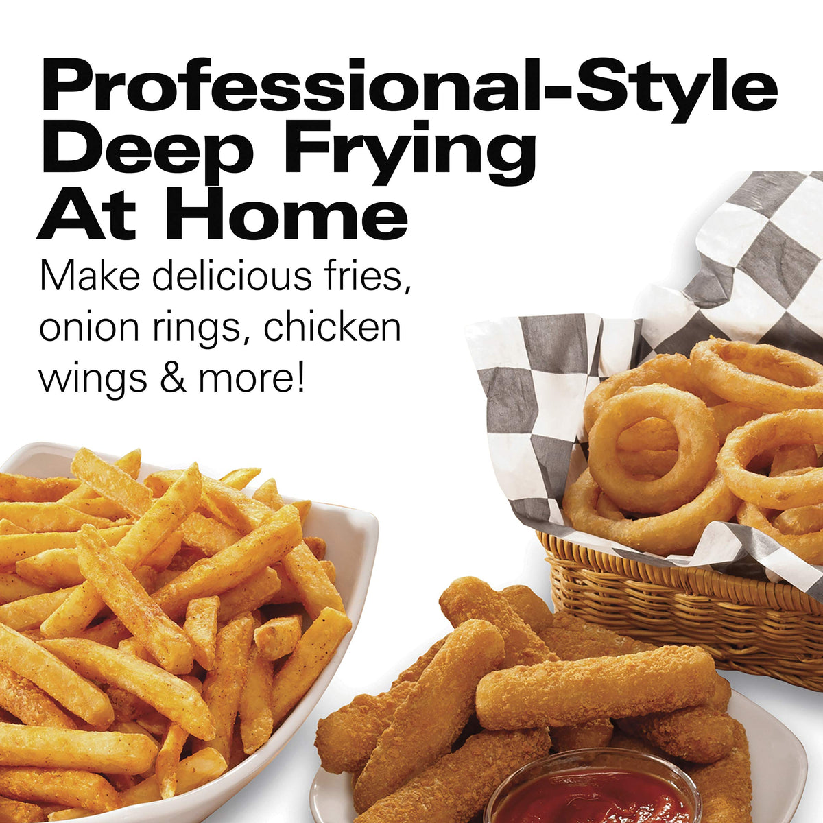 Hamilton Beach deep fryer chrome basket with hooks for easy draining.