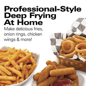 Hamilton Beach deep fryer chrome basket with hooks for easy draining.